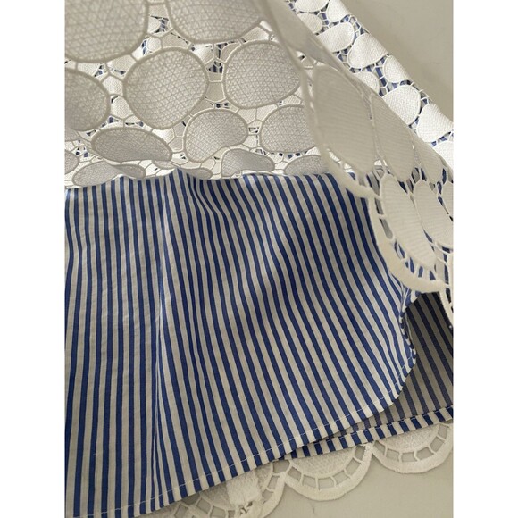 Jude Connally Collection Womens Dress Small White Geometric Blue Stripe - Picture 8 of 8